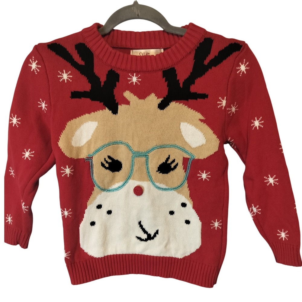 Velus Kids Christmas Reindeer Glasses Sweater Red Size 8 9‎ Y